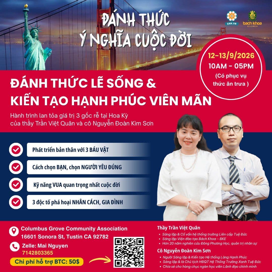 🌟 Thầy Quân - Cô Sơn sẽ có chương trình chia sẻ tại Mỹ (12-13/9)
